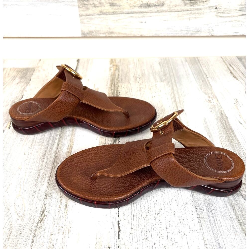 Chloé 021955 Brown Wave Croc embossed Leather Thong Sandals Womens 9 Italy